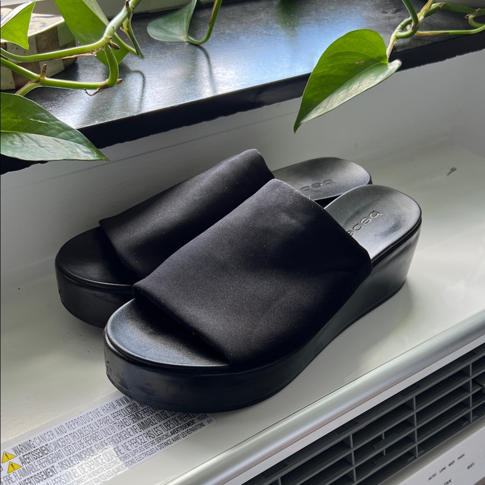 Bebe Black Platform Slide Sandals
